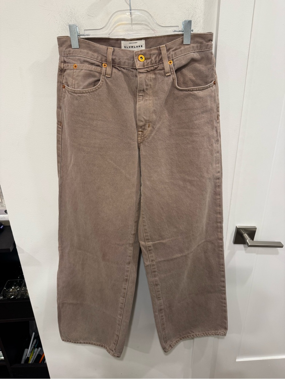 SLVRLAKE Women's High Rise Wide Leg Jeans in Taupe